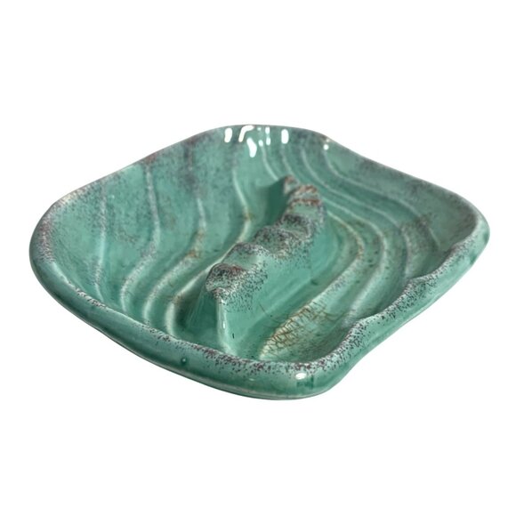 VTG Glazed Ceramic Leaf-Shaped Soap Dish Trinket Holder Ashtray MCM No Chips - Picture 3 of 7